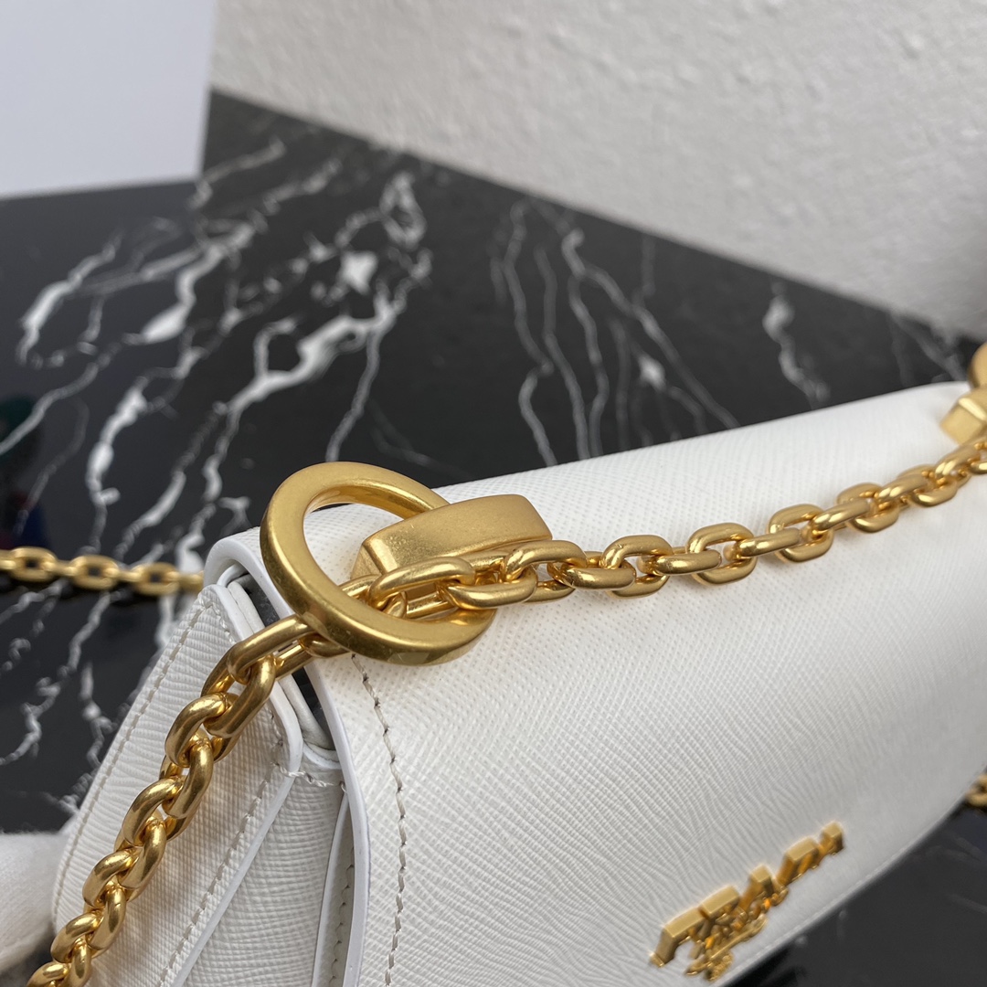 pra*a saffiano leather shoulder bag G01den metal white 1bd275 22 x 14 x 6.5 cm