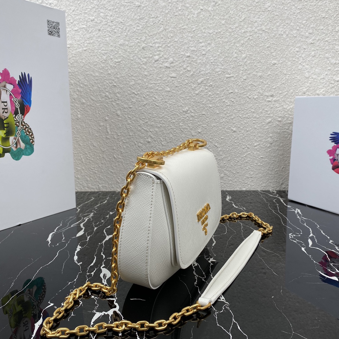 pra*a saffiano leather shoulder bag G01den metal white 1bd275 22 x 14 x 6.5 cm