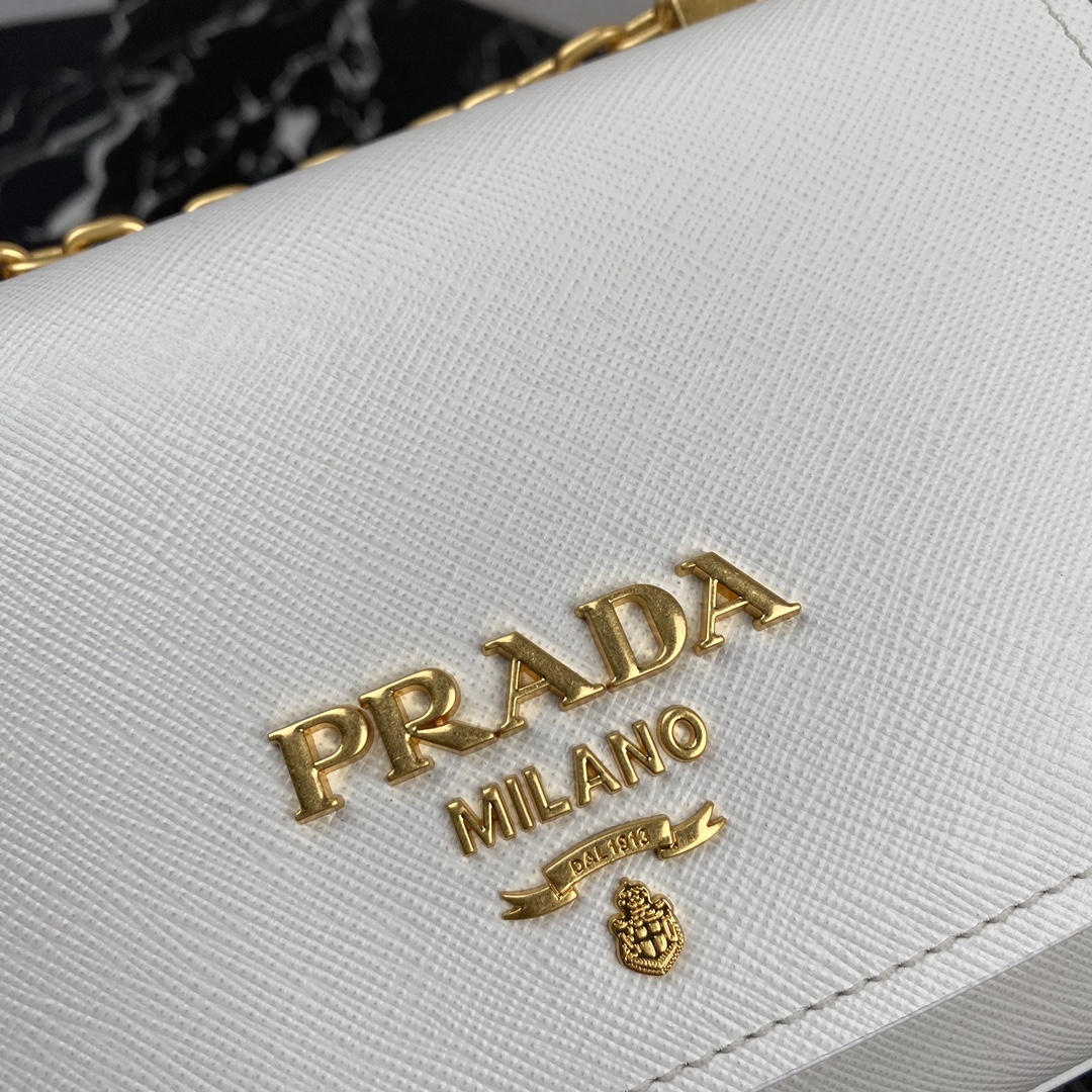 pra*a saffiano leather shoulder bag G01den metal white 1bd275 22 x 14 x 6.5 cm