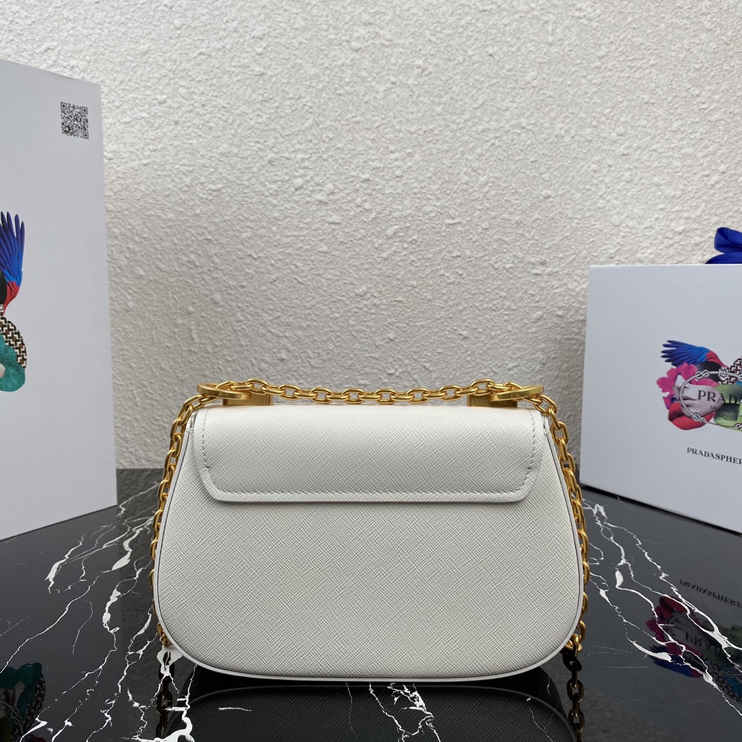 pra*a saffiano leather shoulder bag G01den metal white 1bd275 22 x 14 x 6.5 cm