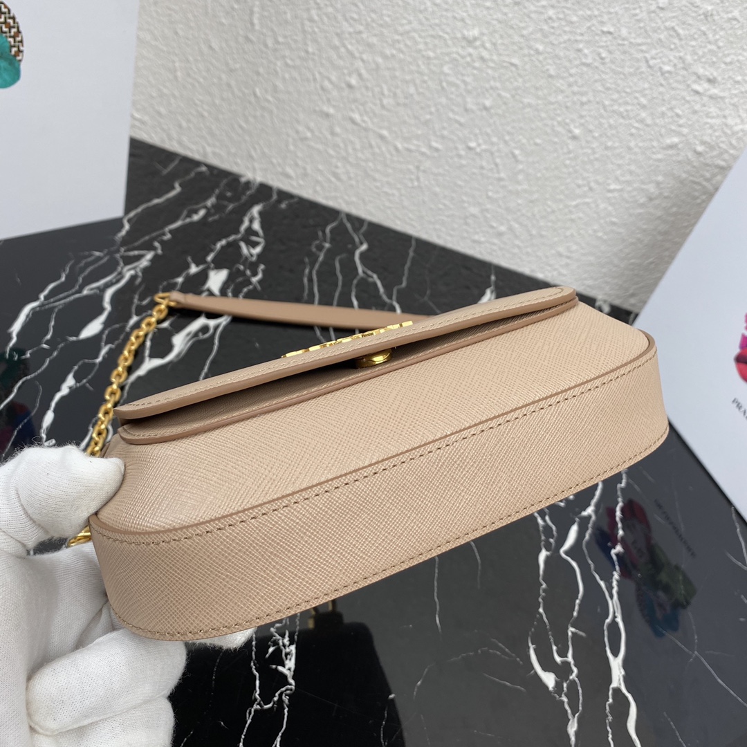 pra*a saffiano leather shoulder bag G01den metal beige 1bd275 22 x 14 x 6.5 cm