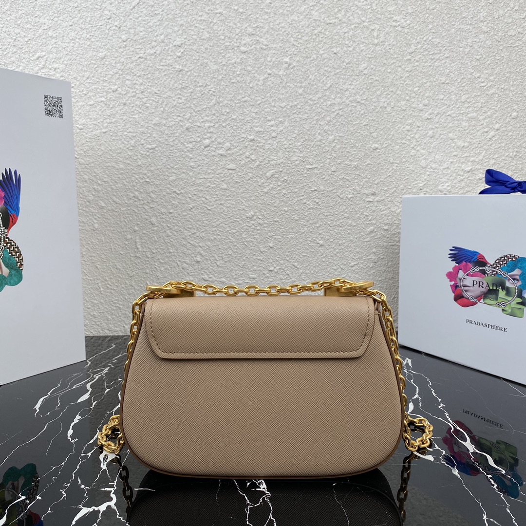 pra*a saffiano leather shoulder bag G01den metal beige 1bd275 22 x 14 x 6.5 cm