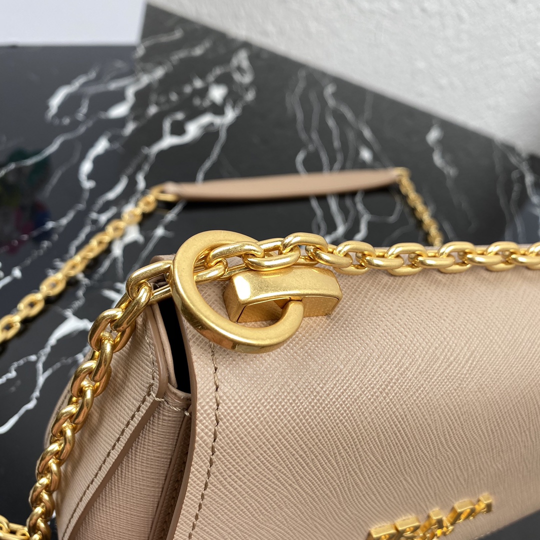 pra*a saffiano leather shoulder bag G01den metal beige 1bd275 22 x 14 x 6.5 cm