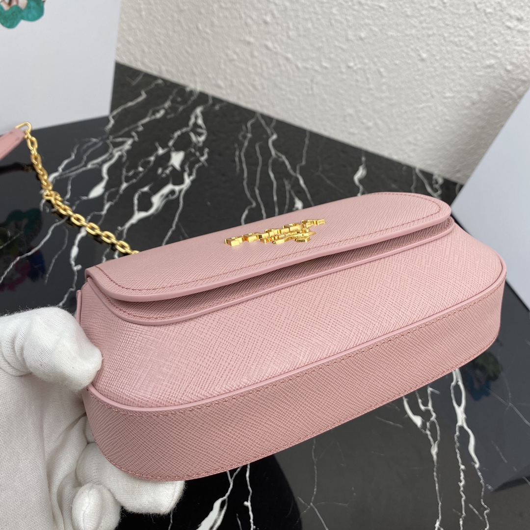 pra*a saffiano leather shoulder bag G01den metal pink 1bd275 22 x 14 x 6.5 cm