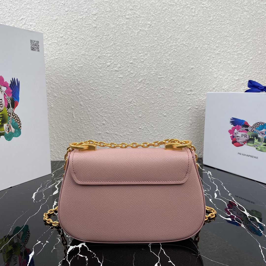 pra*a saffiano leather shoulder bag G01den metal pink 1bd275 22 x 14 x 6.5 cm