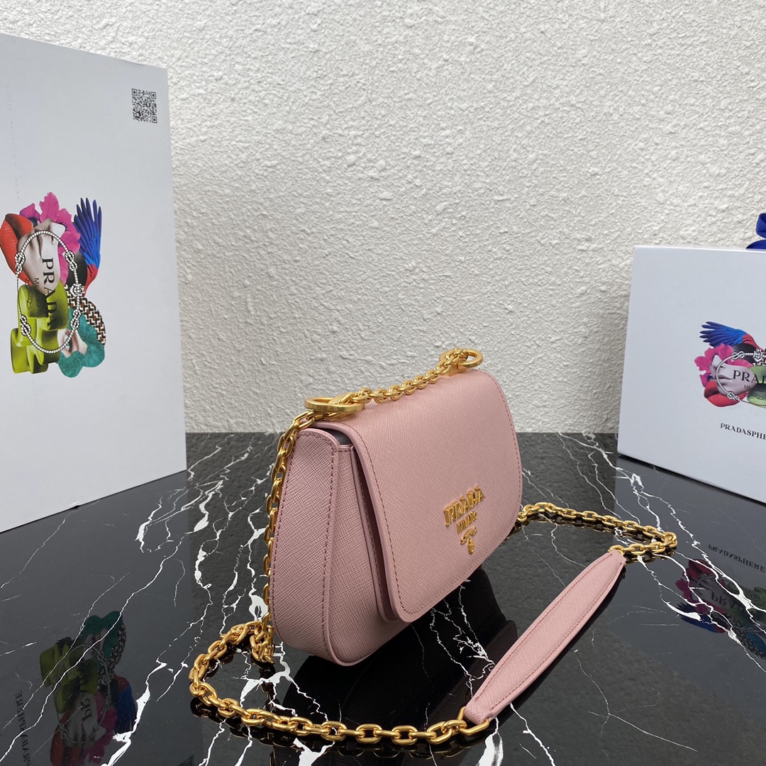 pra*a saffiano leather shoulder bag G01den metal pink 1bd275 22 x 14 x 6.5 cm