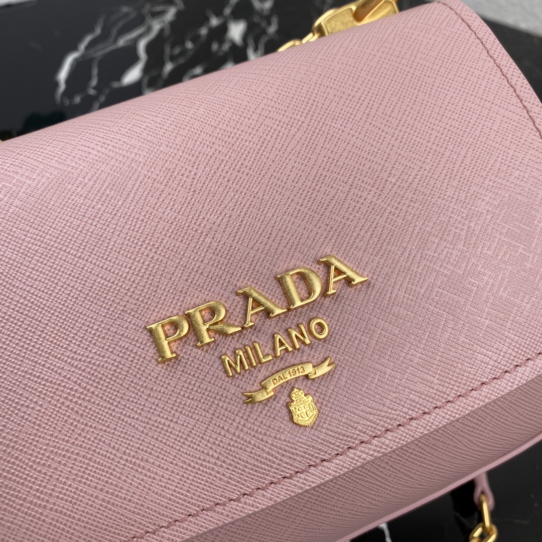pra*a saffiano leather shoulder bag G01den metal pink 1bd275 22 x 14 x 6.5 cm