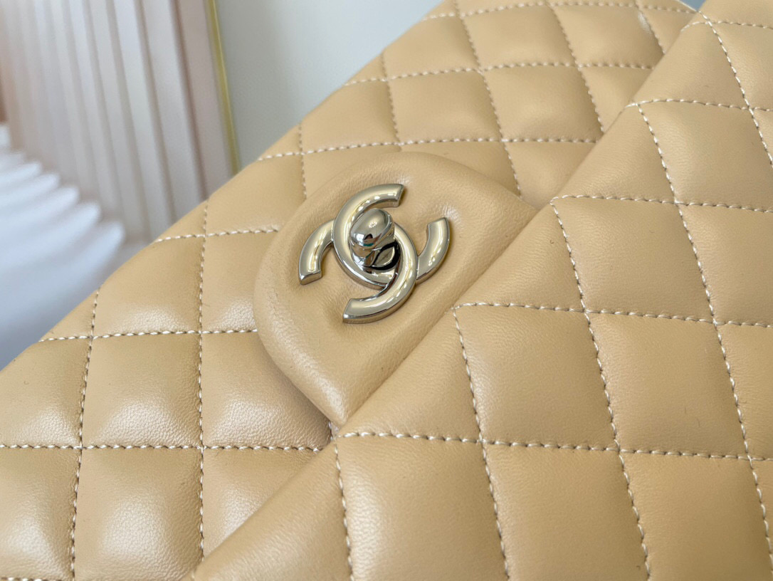 Ch**el classic double flap bag lambskin beige a01112 25.5 cm