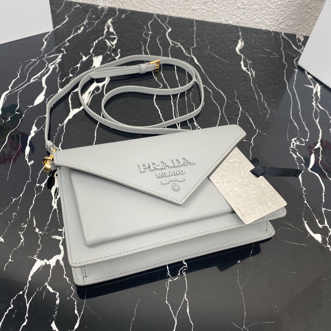 Pra*a mini saffiano leather bag state grey 1bp020 20 x 12 x 4 cm