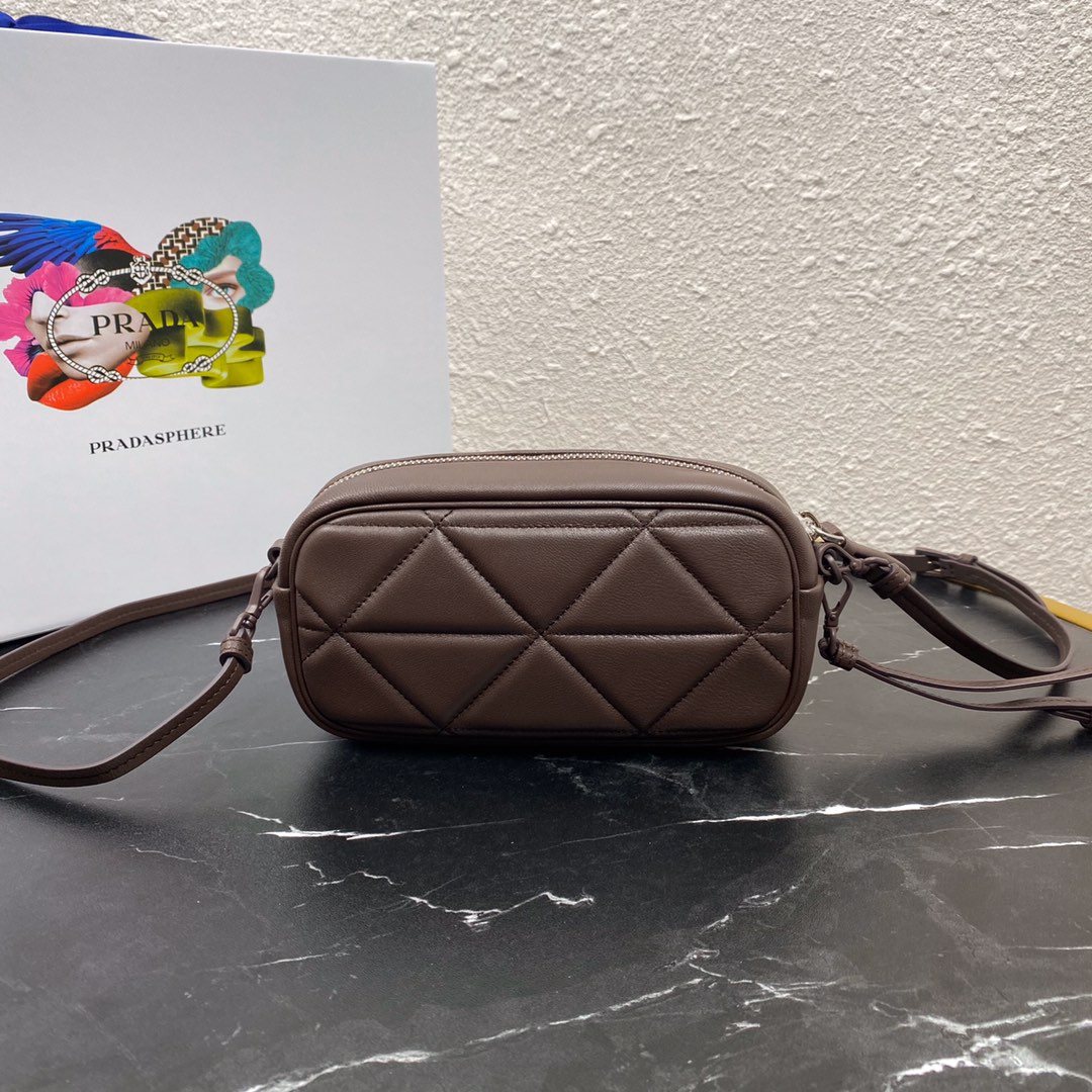 Pra*a mini spectrum quilted nappa leather dark brown 1dh046 10 x 19  x 5.5 cm