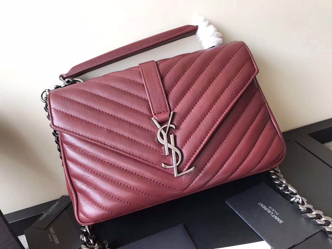 Y51 medium college in matelassÉ leather silver metal purple 600279 24 x 17 x 7 cm