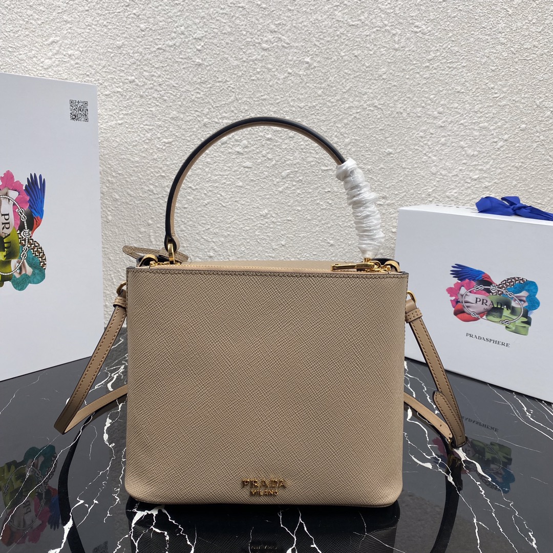 Pra*a saffiano leather tote beige 1bn012 24 × 20 × 12.4 cm