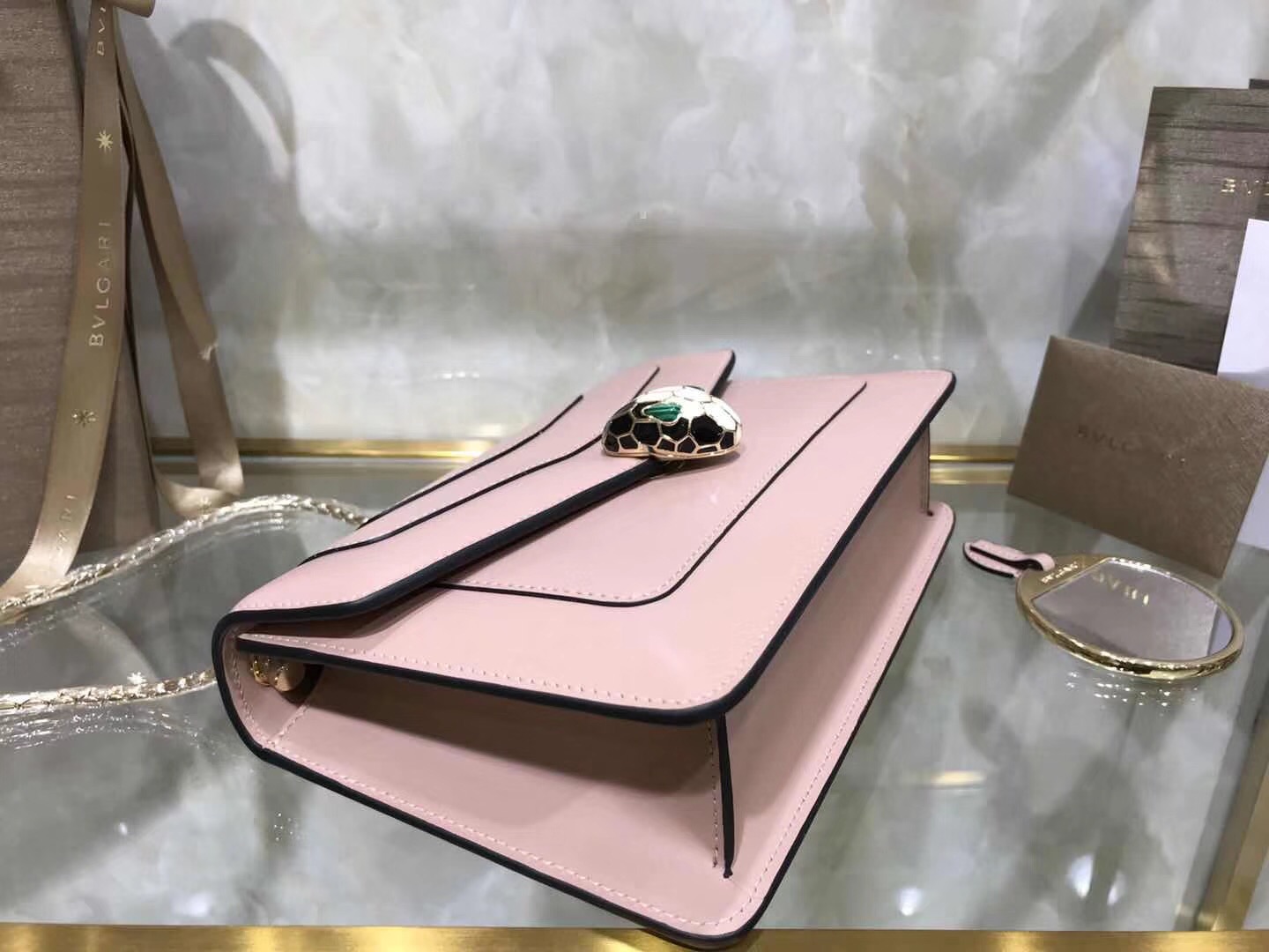 Bv1g*ai serpenti forever shoulder bag calfskin leater pink beige 38102 22 x 13 x 6 cm