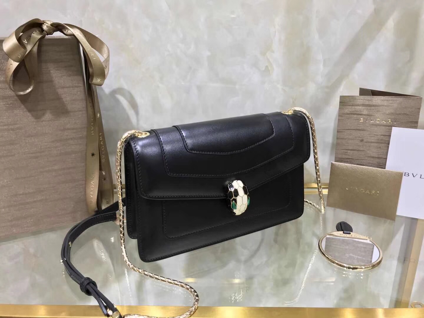 Bv1g*ai serpenti forever shoulder bag calfskin leater black 38102 22 x 13 x 6 cm