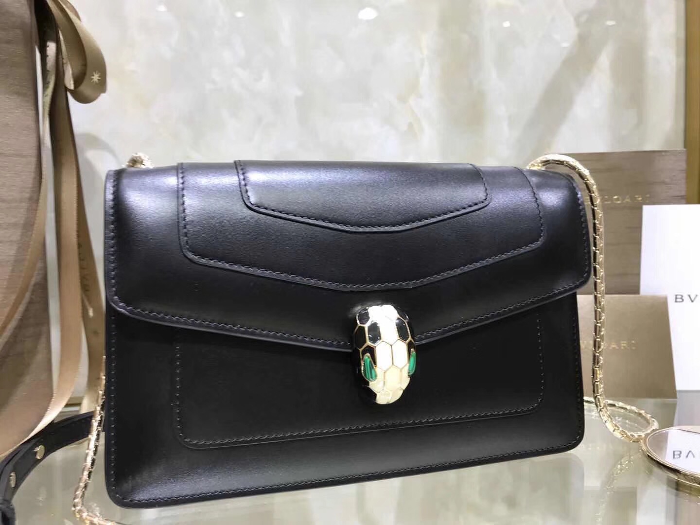 Bv1g*ai serpenti forever shoulder bag calfskin leater black 38102 22 x 13 x 6 cm