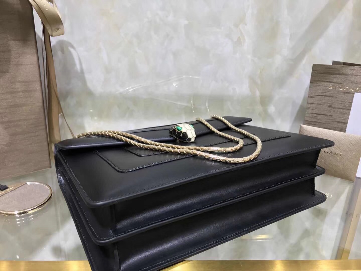 Bv1g*ai serpenti forever shoulder bag leather black 283170 28 x 19 x 8 cm