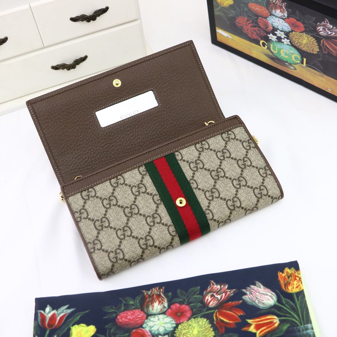Gvc*1 ophidia gg chain wallet ebony gg svp*me canvas and beige 546592 19 x 10 x 3.5 cm