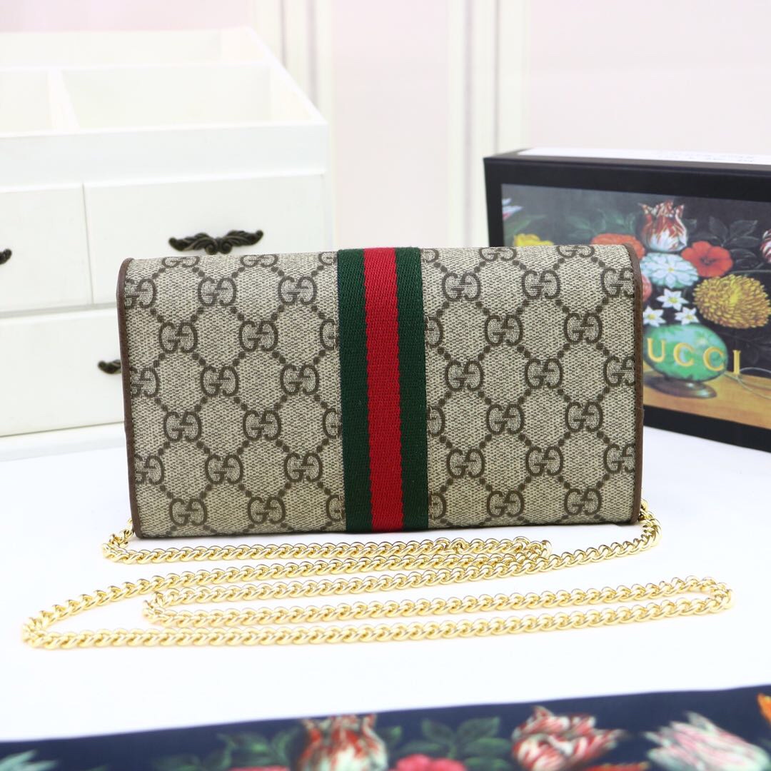 Gvc*1 ophidia gg chain wallet ebony gg svp*me canvas and beige 546592 19 x 10 x 3.5 cm