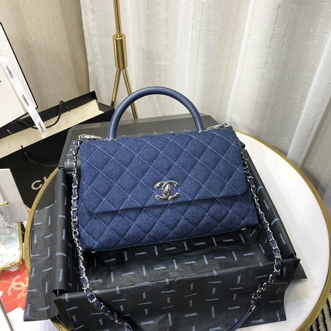ch**el small coco grained calfskin with top handle flap bag De*1m a92991 28.5 x 18.25 x 11.75 cm