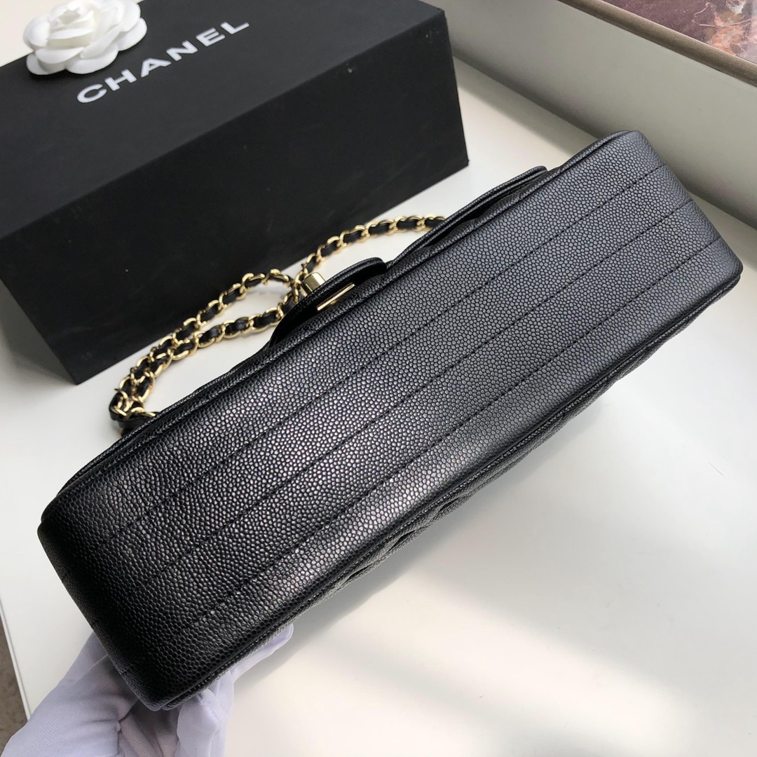ch**el chevron classic flap bag grained leather G01den metal black a01112 26 x 16 x 7 cm