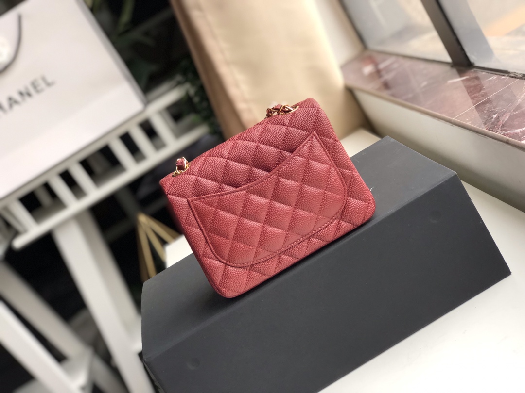 ch**el mini flap bag caviar G01den metal burgundy a35200 17cm