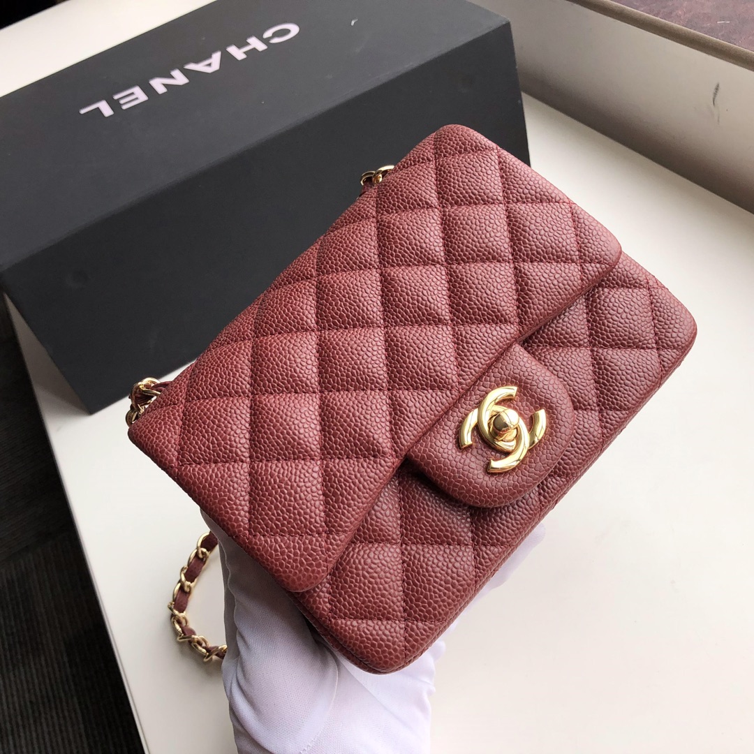 ch**el mini flap bag caviar G01den metal burgundy a35200 17cm