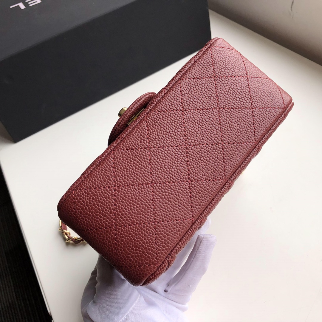 ch**el mini flap bag caviar G01den metal burgundy a35200 17cm
