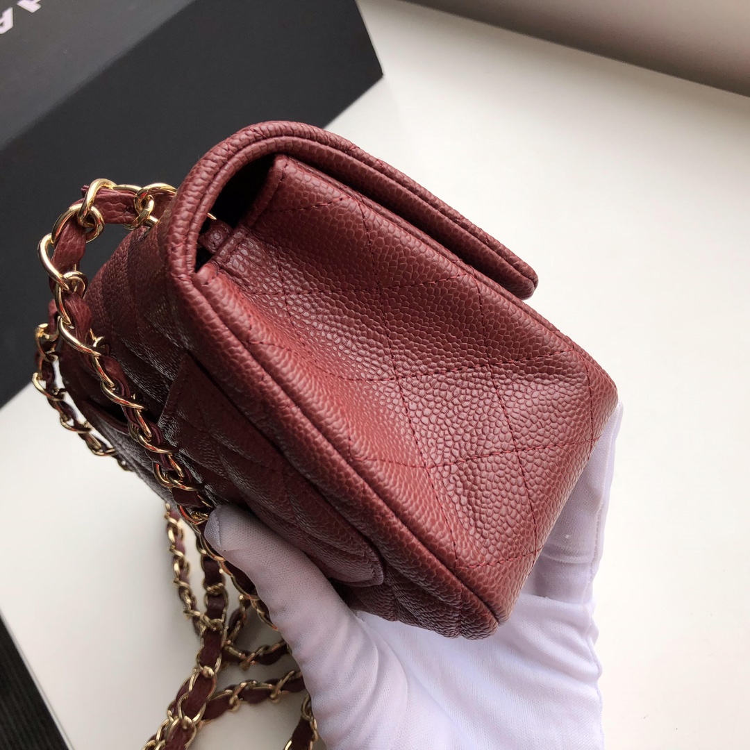 ch**el mini flap bag caviar G01den metal burgundy a35200 17cm