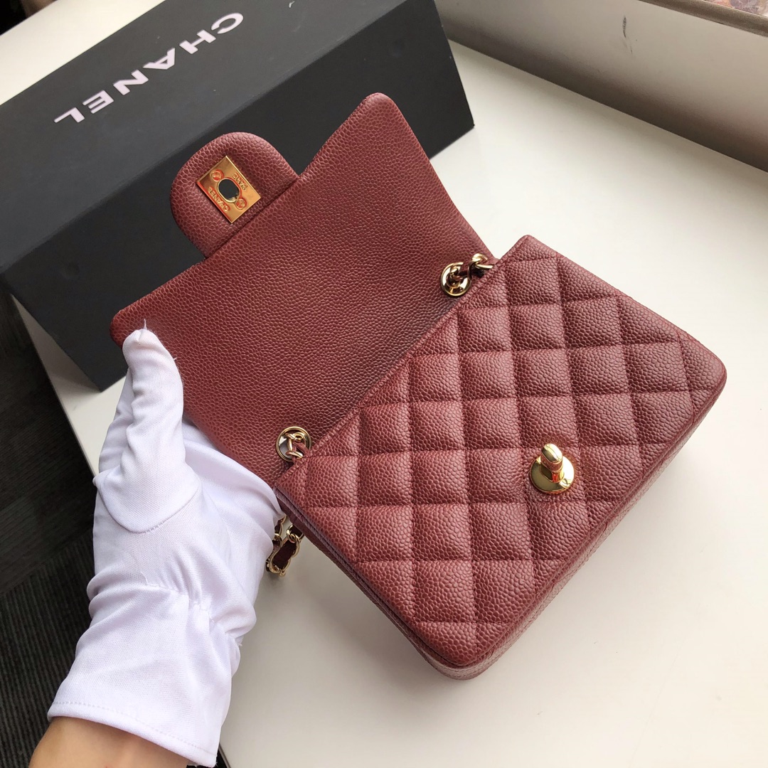 ch**el mini flap bag caviar G01den metal burgundy a35200 17cm