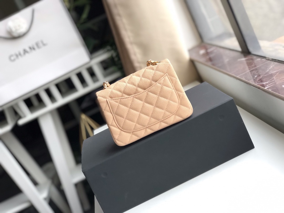 ch**el mini flap bag caviar G01den metal beige a35200 17cm