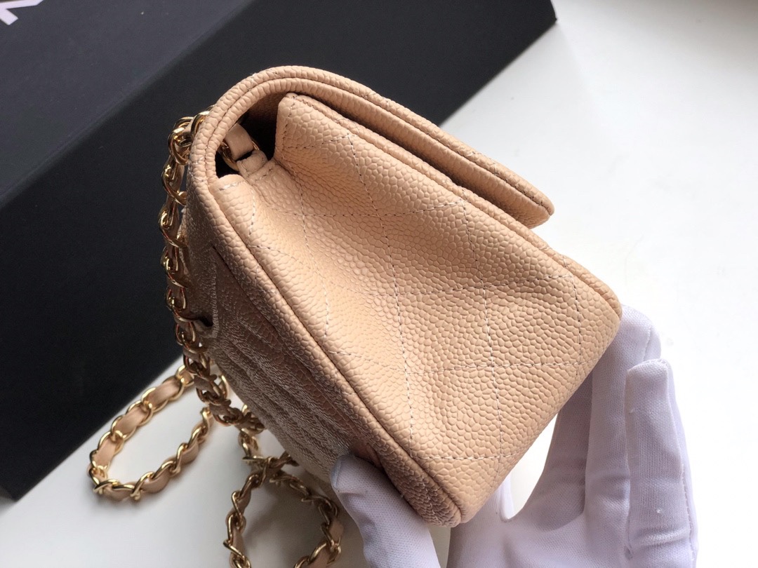 ch**el mini flap bag caviar G01den metal beige a35200 17cm