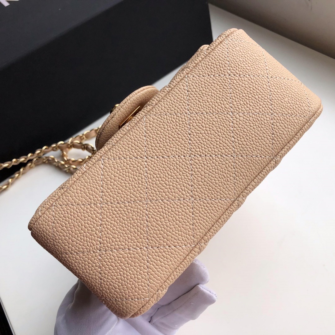 ch**el mini flap bag caviar G01den metal beige a35200 17cm