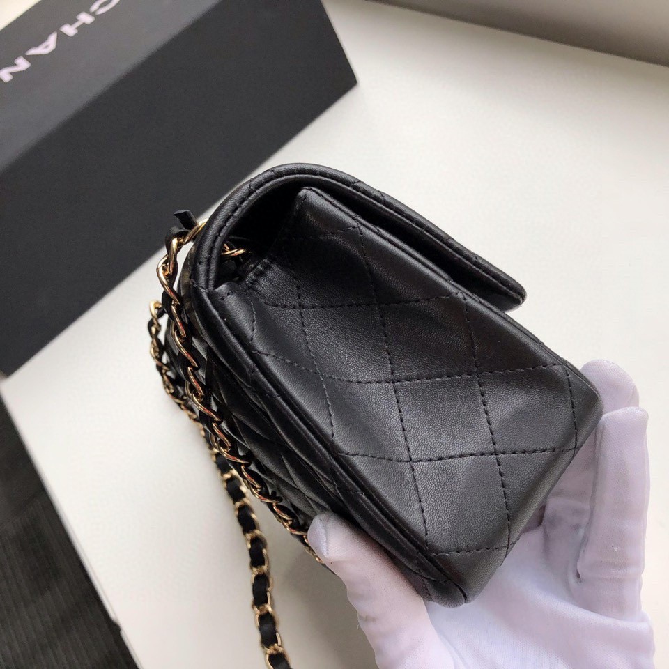 ch**el mini flap bag lambskin G01den metal black a35200 17cm