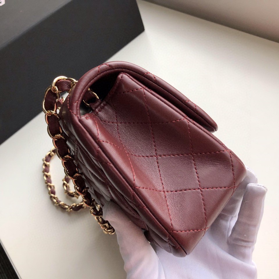 ch**el mini flap bag lambskin G01den metal burgundy a35200 17cm