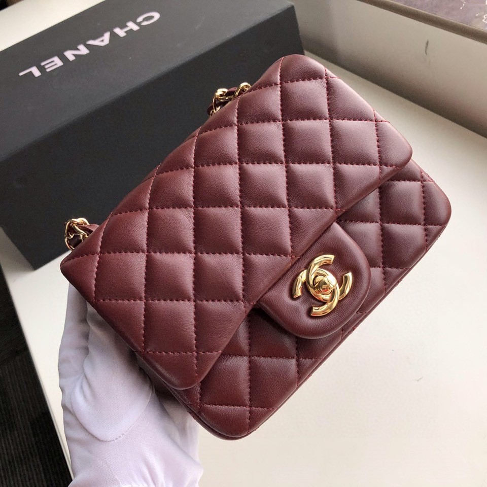 ch**el mini flap bag lambskin G01den metal burgundy a35200 17cm