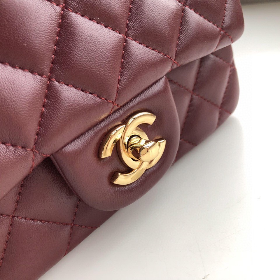 ch**el mini flap bag lambskin G01den metal burgundy a35200 17cm