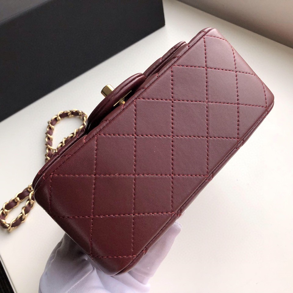 ch**el mini flap bag lambskin G01den metal burgundy a35200 17cm