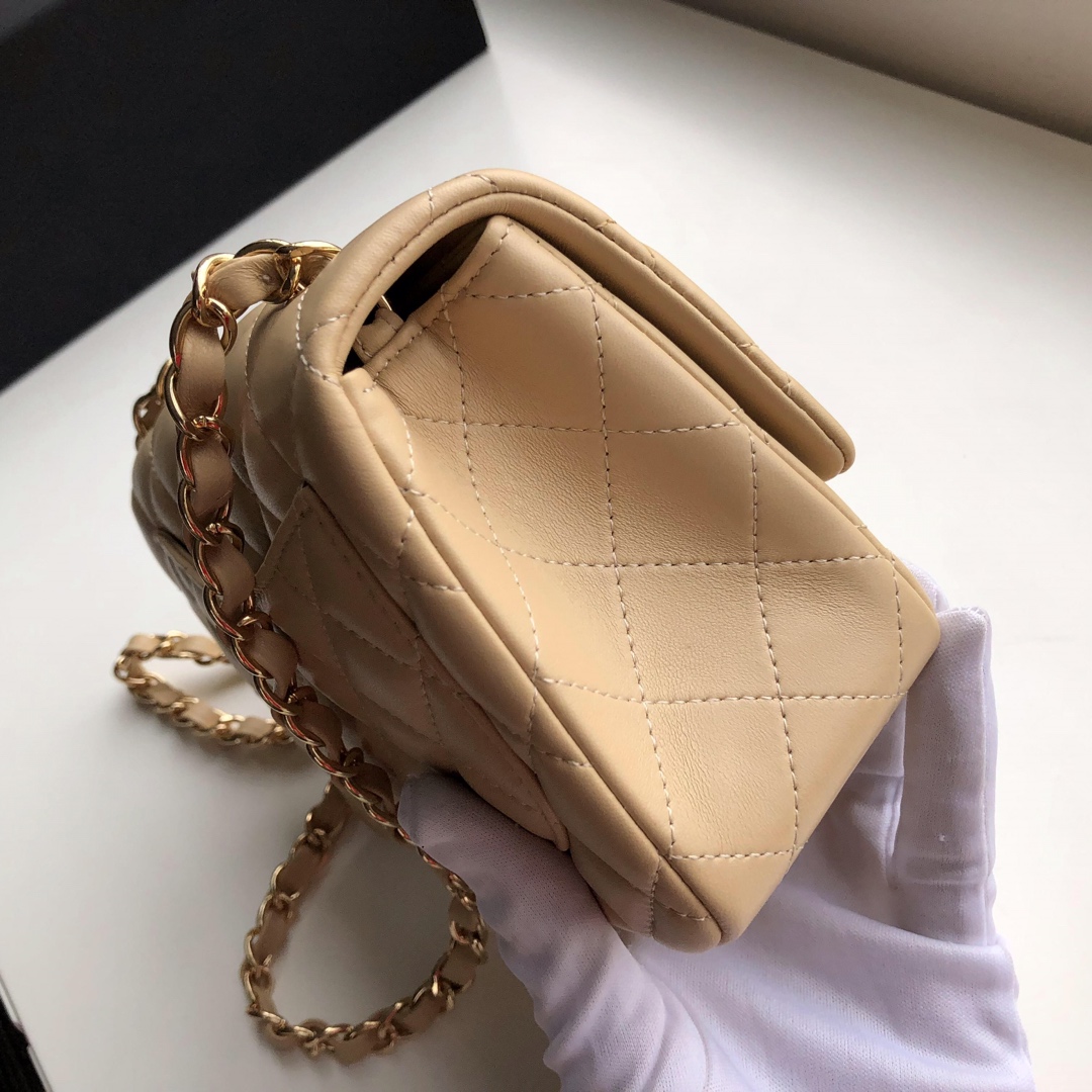 ch**el mini flap bag lambskin G01den metal beige a35200 17cm