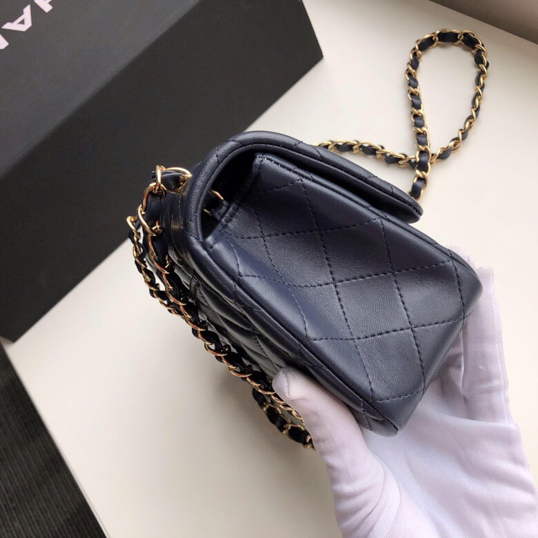 ch**el mini flap bag lambskin G01den metal dark blue a35200 17cm