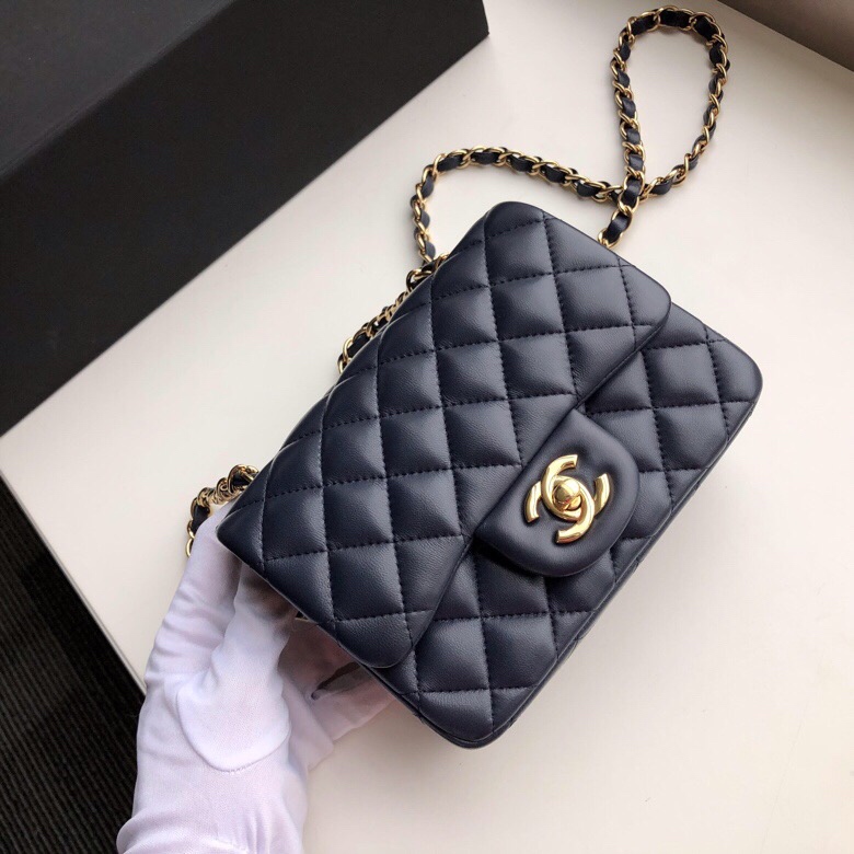 ch**el mini flap bag lambskin G01den metal dark blue a35200 17cm