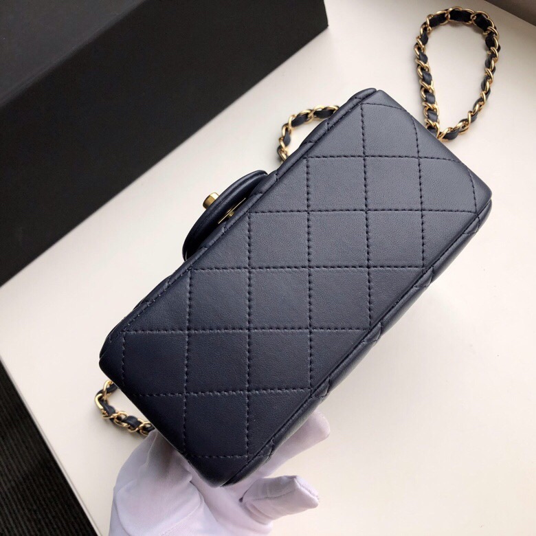 ch**el mini flap bag lambskin G01den metal dark blue a35200 17cm