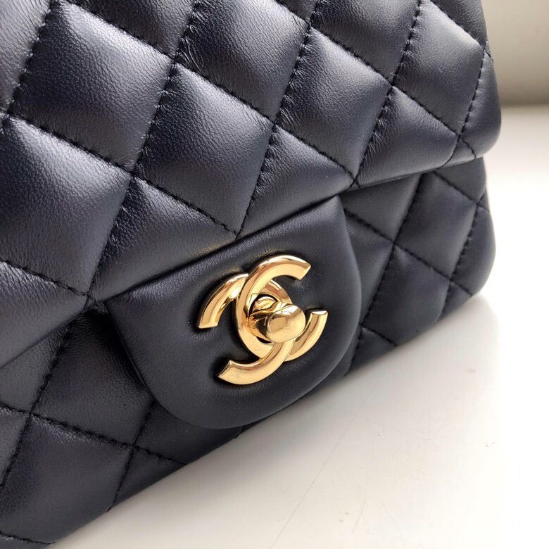 ch**el mini flap bag lambskin G01den metal dark blue a35200 17cm