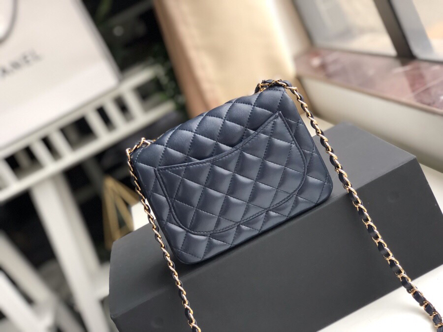 ch**el mini flap bag lambskin G01den metal dark blue a35200 17cm