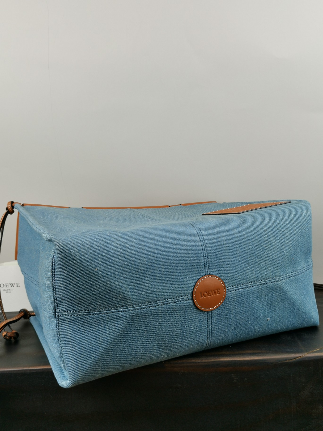 l0ew* large cushion tote bag canvas and calfskin De*1m 330.02ab90 35 x 27 x 19 cm
