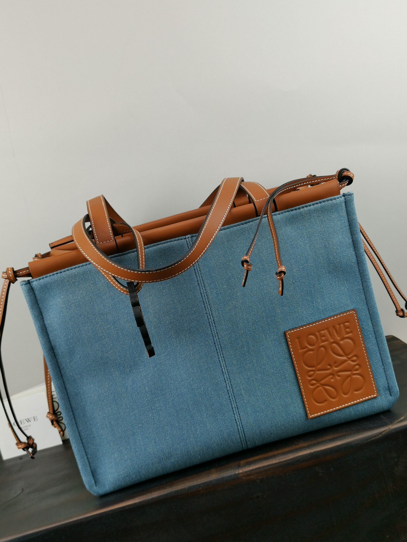 l0ew* large cushion tote bag canvas and calfskin De*1m 330.02ab90 35 x 27 x 19 cm