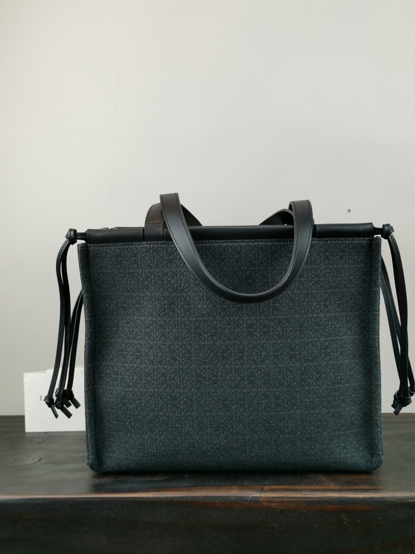 L0ew* small cushion tote anagram jacquard and calfskin black a612a93x25 32 x 24 x 16 cm
