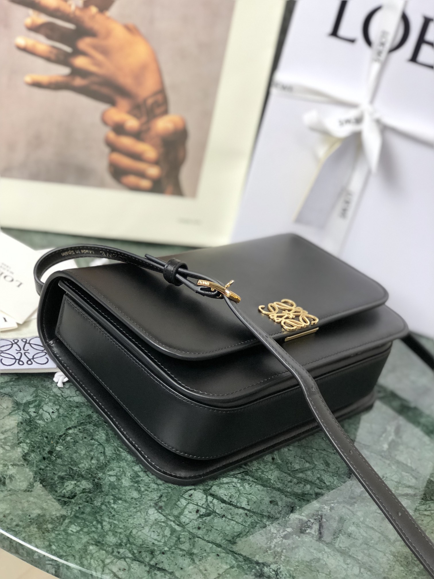 L0ew* medium goya bag silk calfskin black a896n01x03 23 x 15 x 6.5 cm
