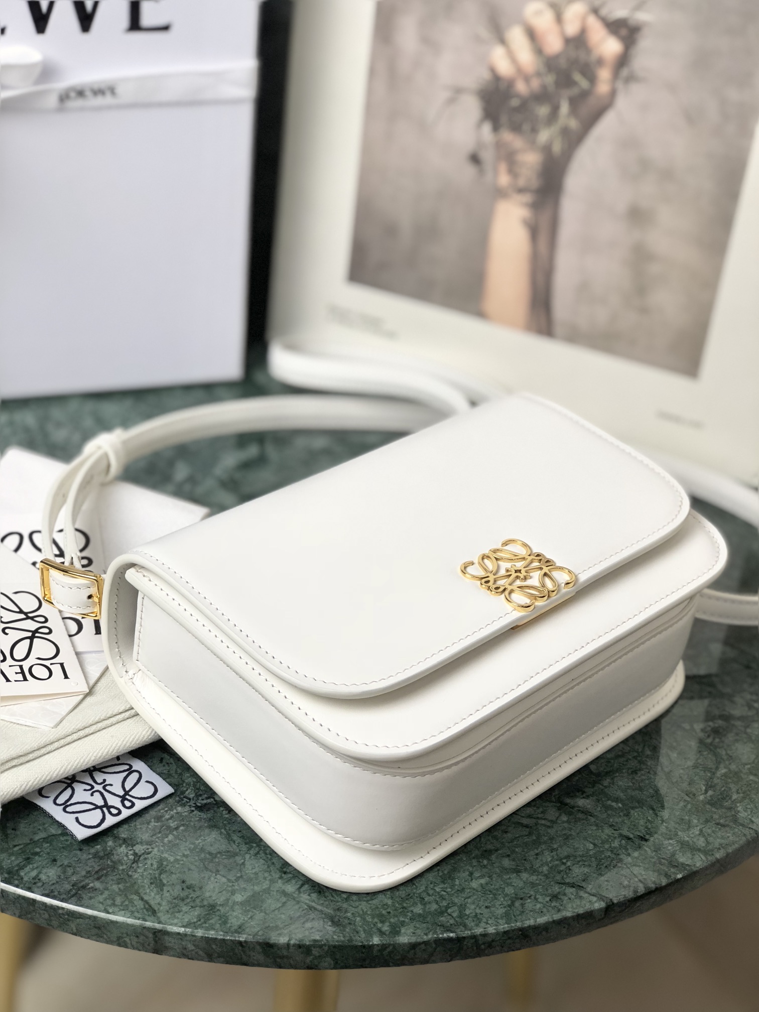 L0ew* small goya bag silk calfskin white a896n09x01 18.5 x 12.5 x 6 cm