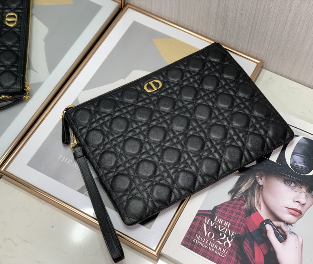 d10r large caro daily pouch S*pple cannage calfskin black s5086 30 x 21.5cm
