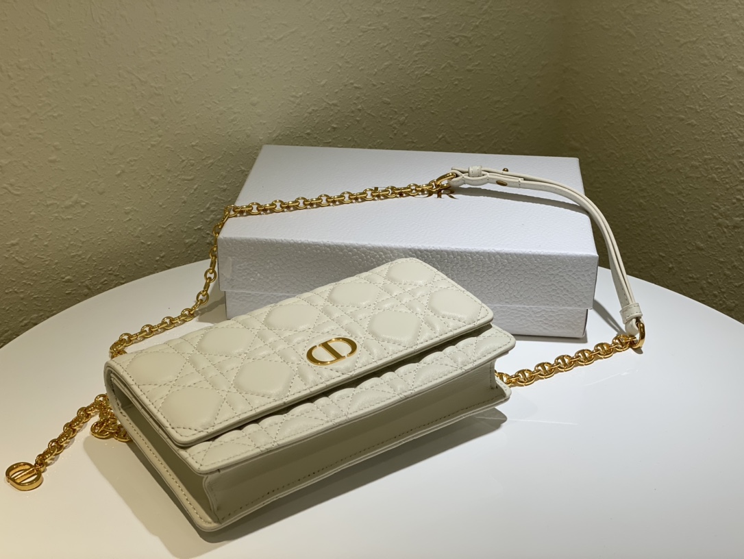 d10r caro belt pouch with chain S*pple cannage calfskin white s5091 20 x 11.5 x 3.5 cm